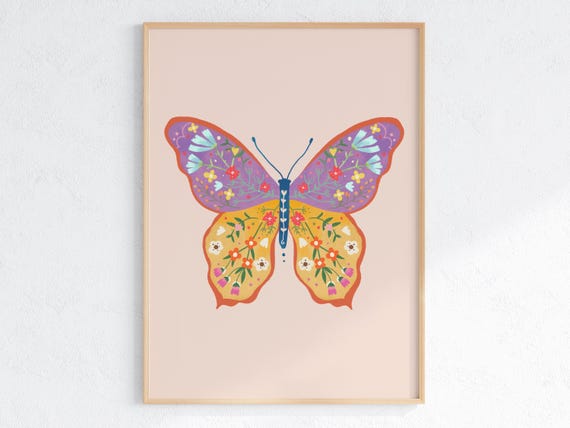 Vintage Butterfly Print Pastel Butterfly Wall Art Print Art Butterfly Poster Wall Decor Housewarming Gift