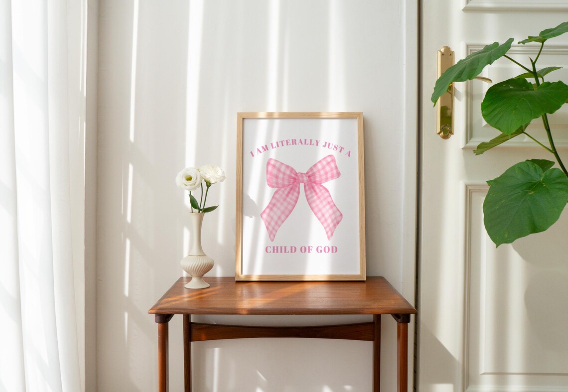 Child Of God Pink Gingham Bow Coquette Christian Faith Poster - Image 3
