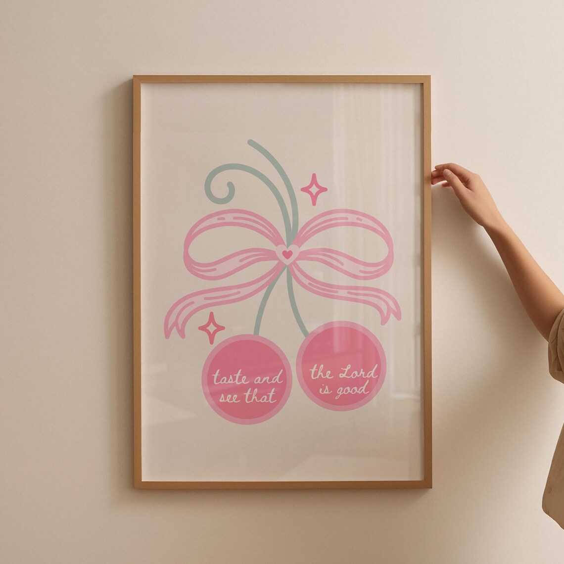 Taste And See That The Lord Is Good Pink Cherry Bow Christian Poster - Image 4