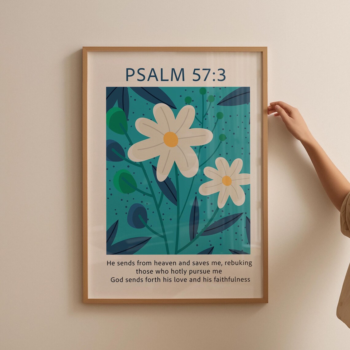 Psalm 57:3 Bold Daisy Floral Bible Verse Christian Scripture Poster - Image 3