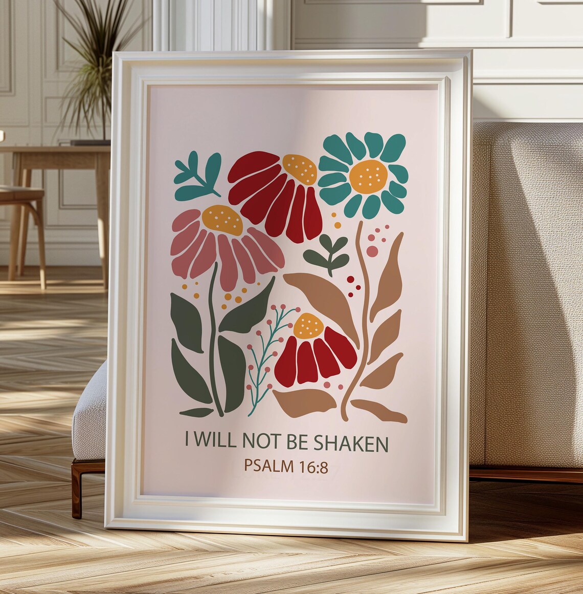Psalm 16:8 I Will Not Be Shaken Bold Red Daisy Floral Bible Poster - Image 4