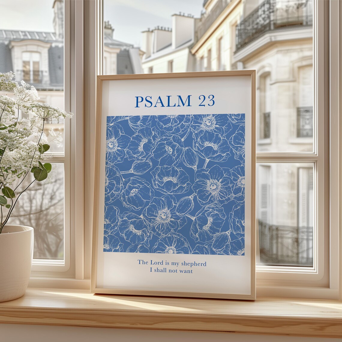 Psalm 23 The Lord Is My Shepherd Blue Floral Bible Quote Poster - Image 3