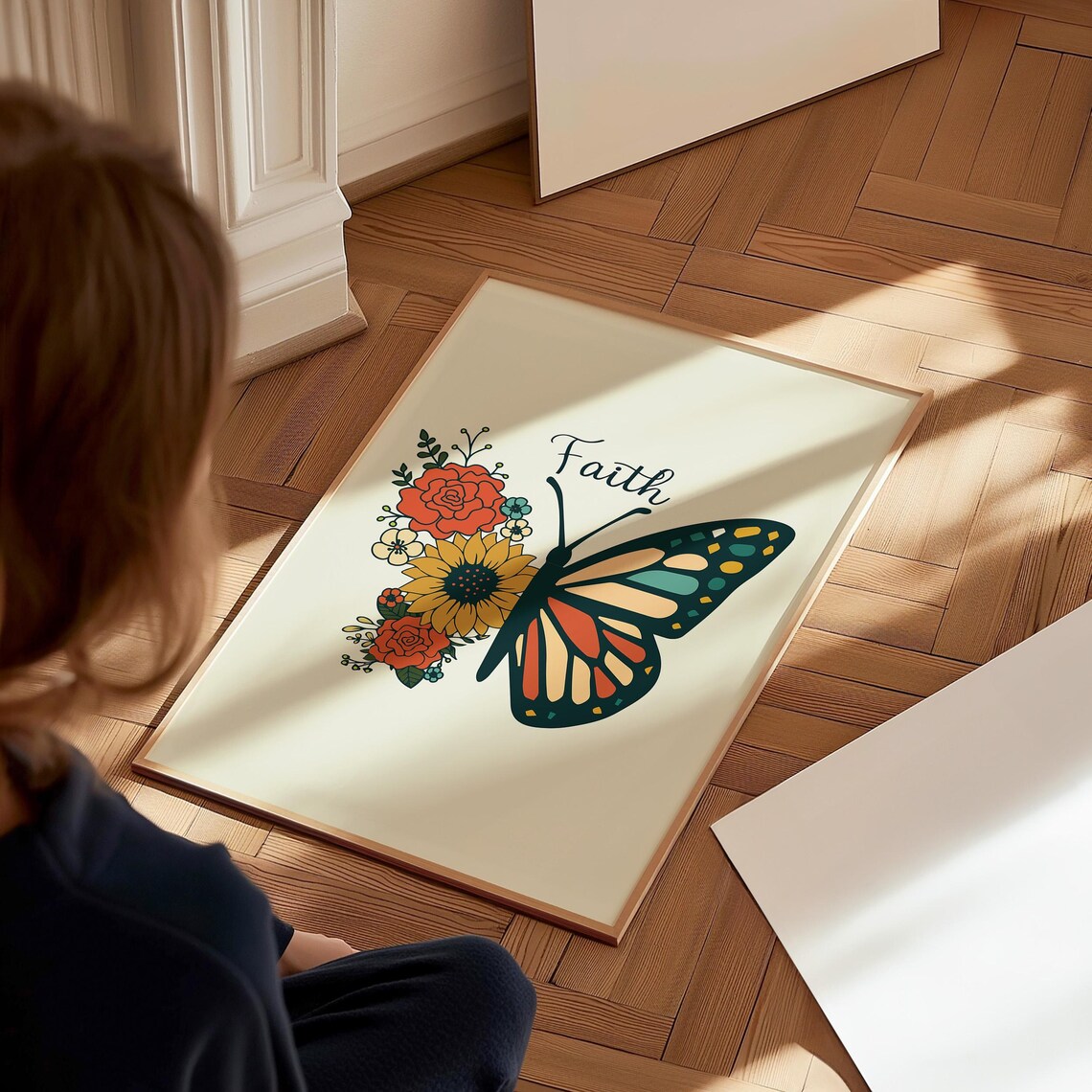 Faith Script Half Butterfly Half Flower Retro Boho Art Poster - Image 3