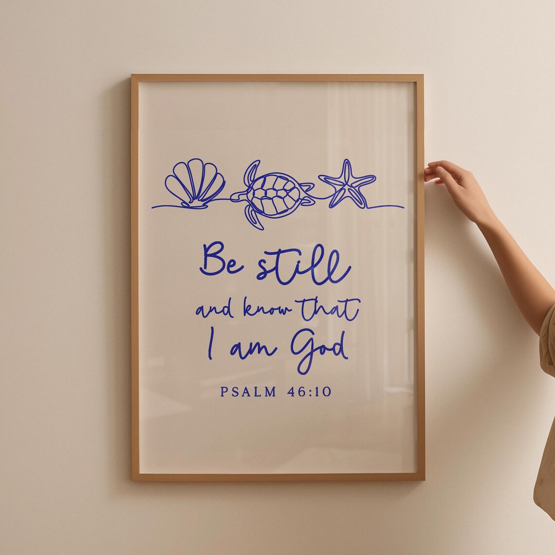 Navy Line Art Sea Turtle Be Still Psalm 46 10 Coastal Verse Poster - Image 4