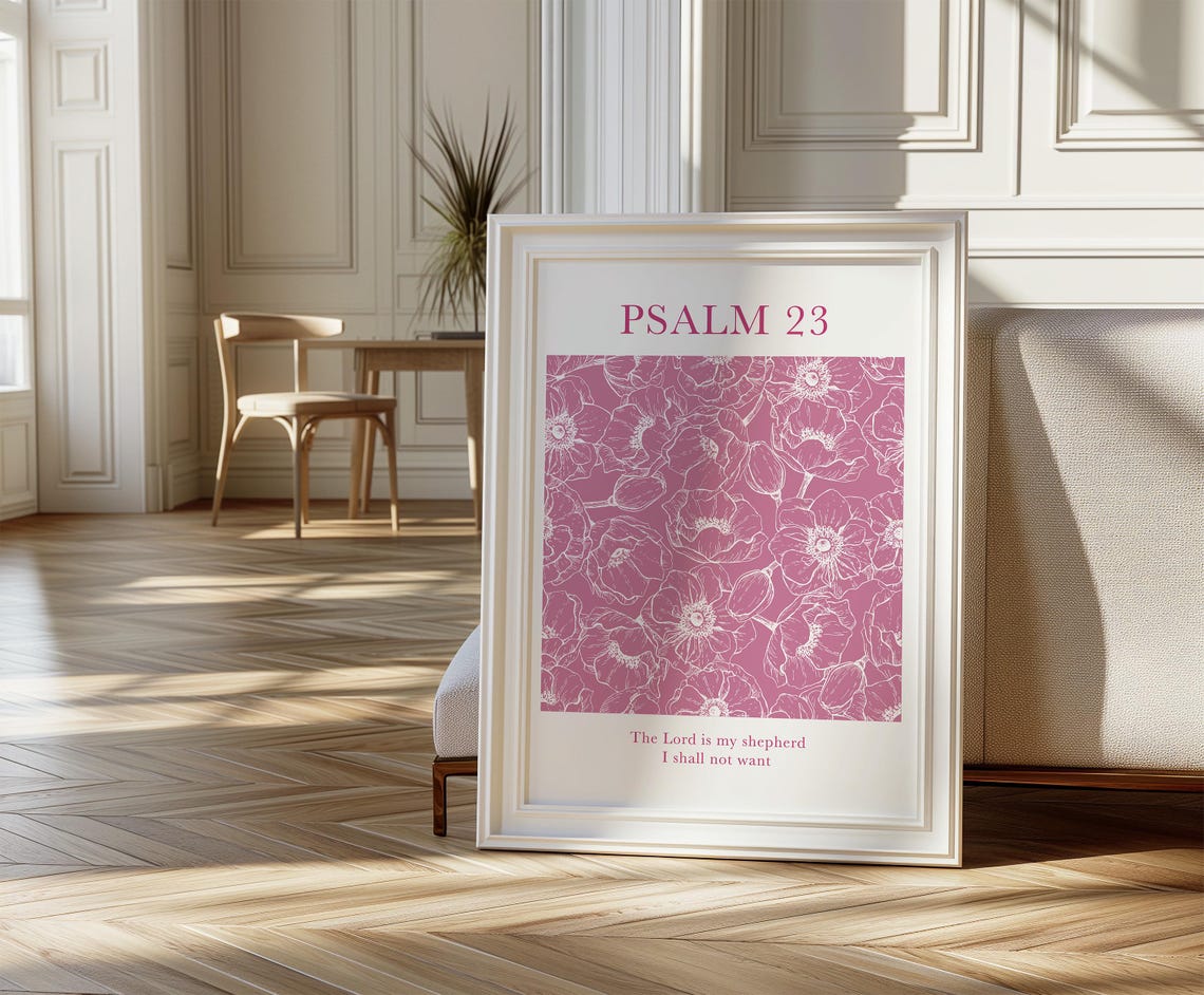 Psalm 23 Vintage Pink The Lord Is My Shepherd Floral Christian Wall Art Vintage Floral Bible Verse Religious - Image 3