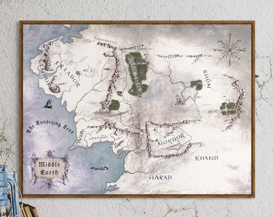 Middle Earth Antique Map, Lord Of The Rings Travel Poster