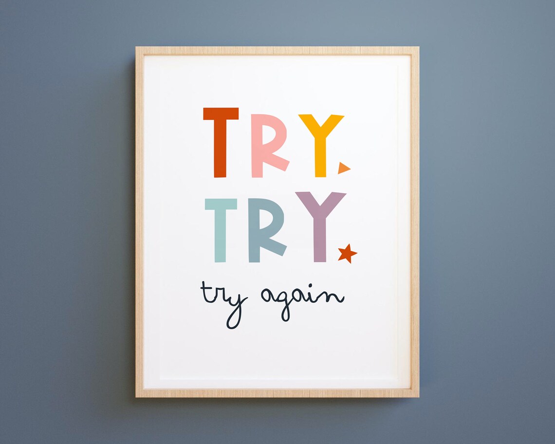 Try Again Positive Quote, Classroom Decor Art Print