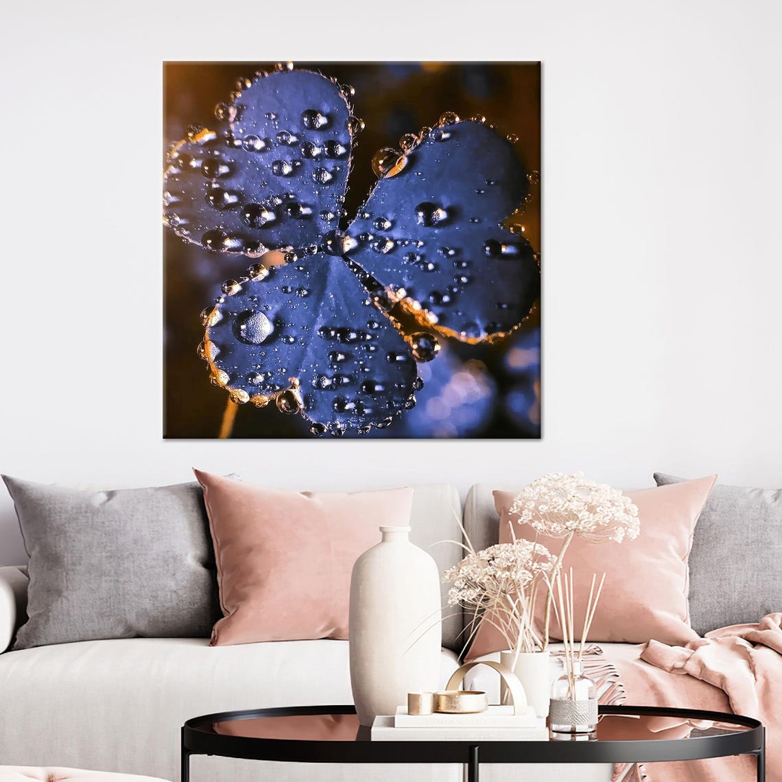Water Droplets Resting On Deep Purple Leaves Macro Nature Poster