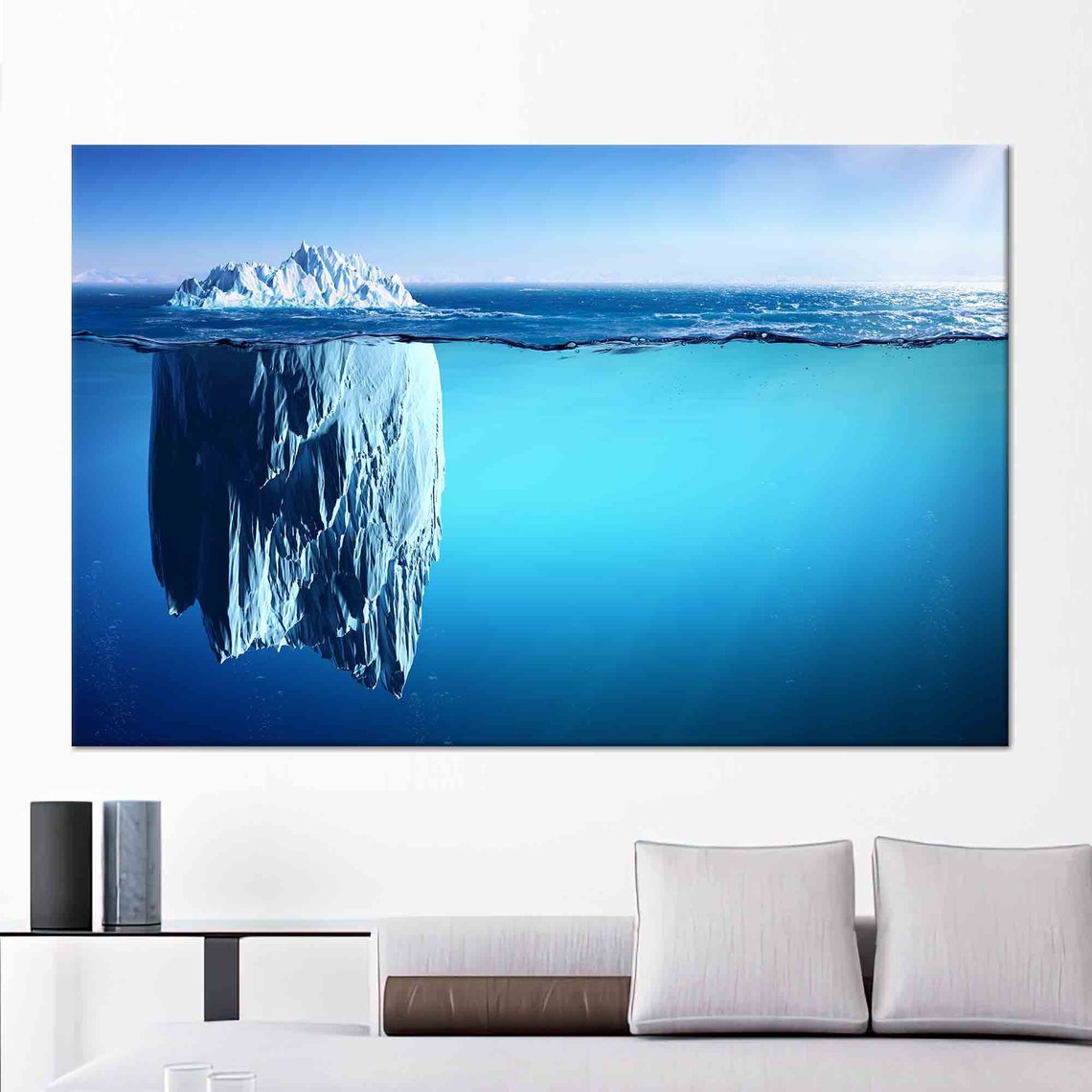 Blue Iceberg Above and Below Water Ocean Nature Photography Poster