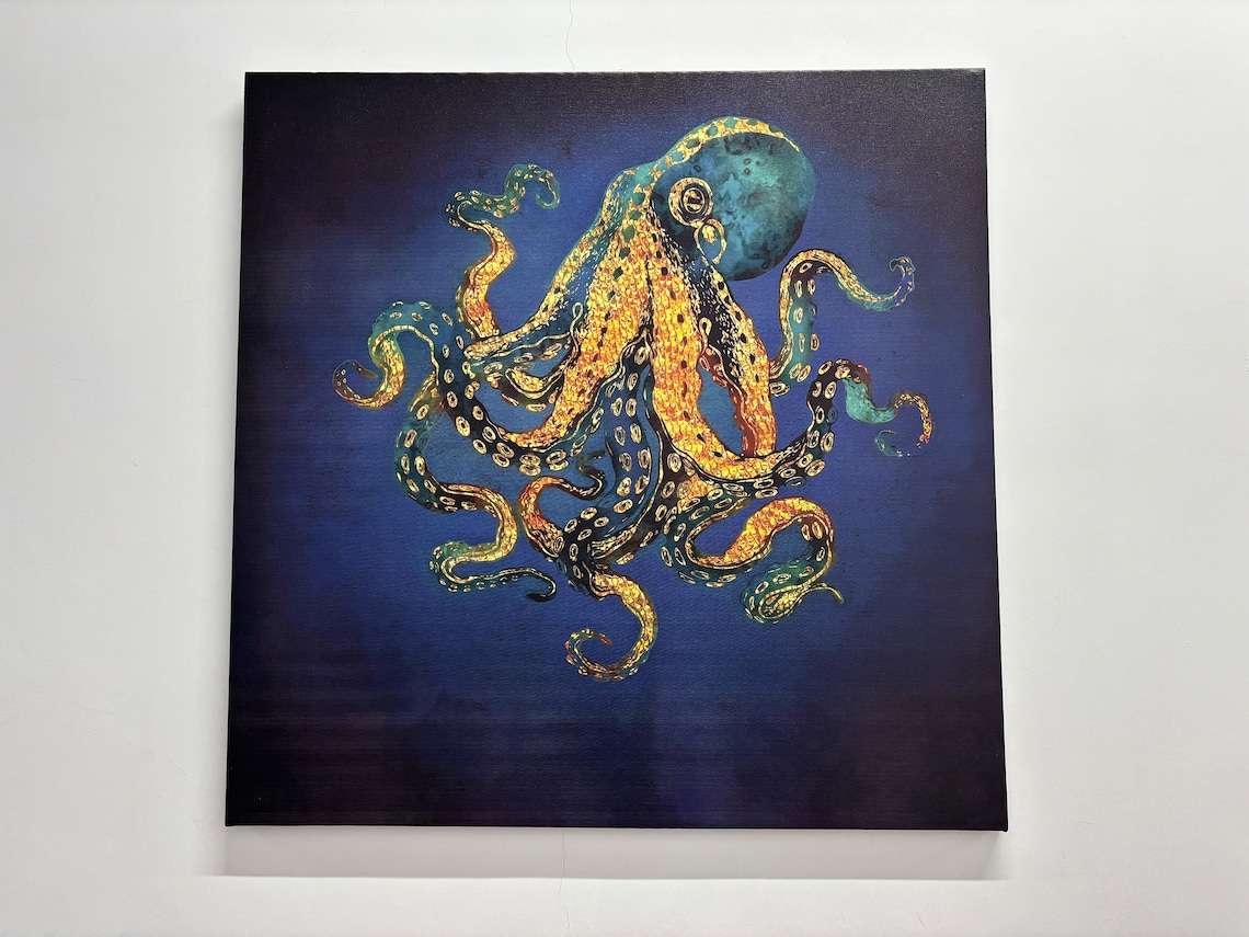 Octopus Art Print, Blue And Orange Sea Life Decor