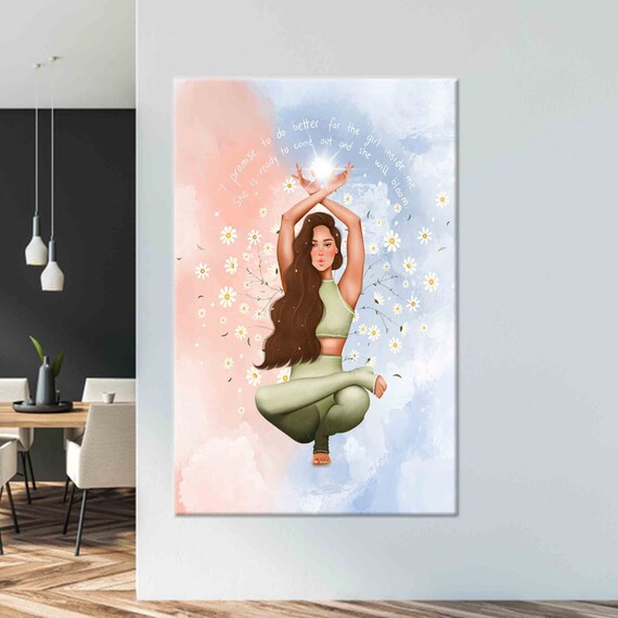 Yoga Girl Bloom Quote Inspirational Pastel Daisy Floral Art Poster