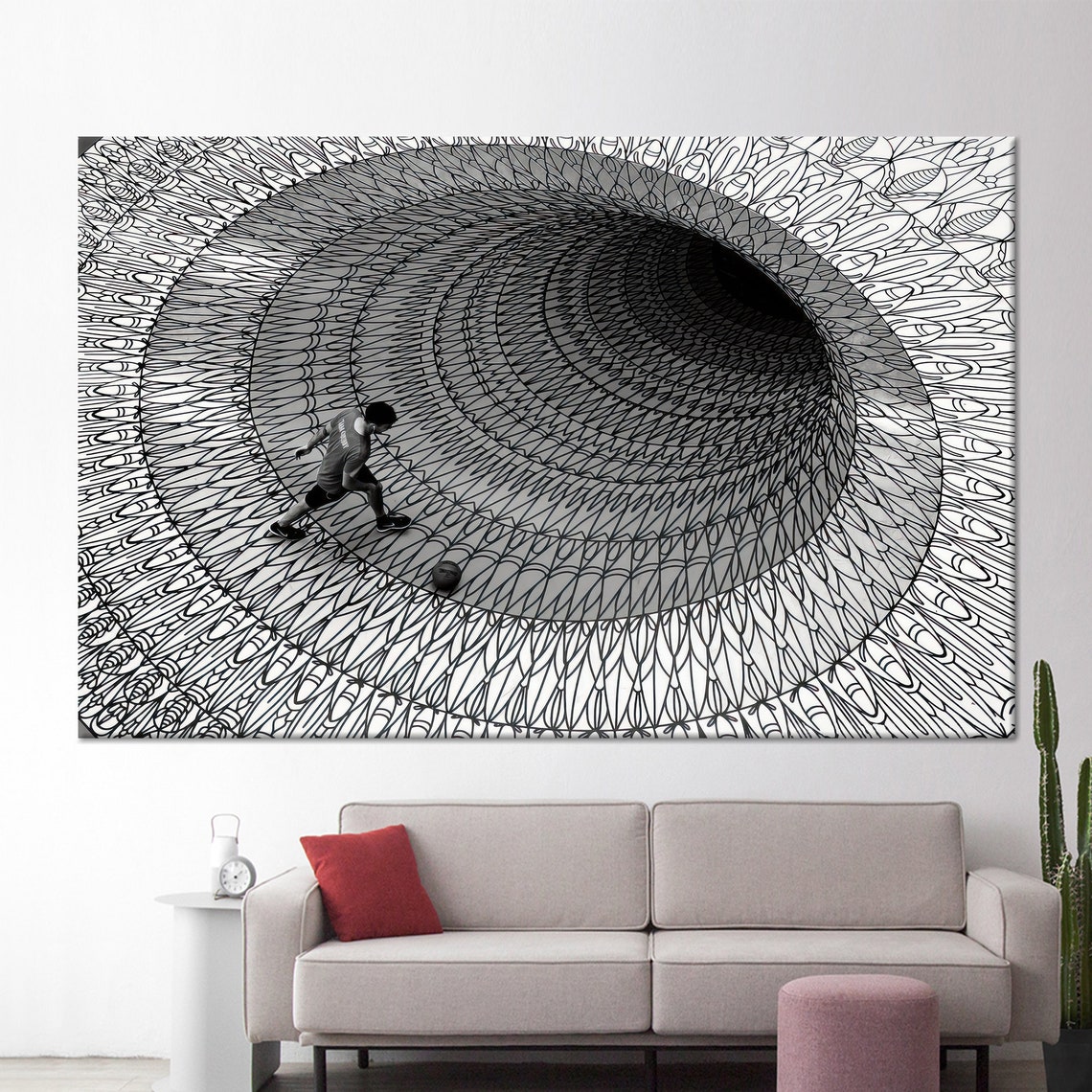 Soccer Ball 3D Spiral Optical Illusion Chalk Art Sports Poster