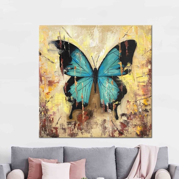 Blue Butterfly Art Butterfly Wall Art Abstract Wall Art Animal Wall Art Modern Artwork Art Tempered Glass Butterfly Wallpaper
