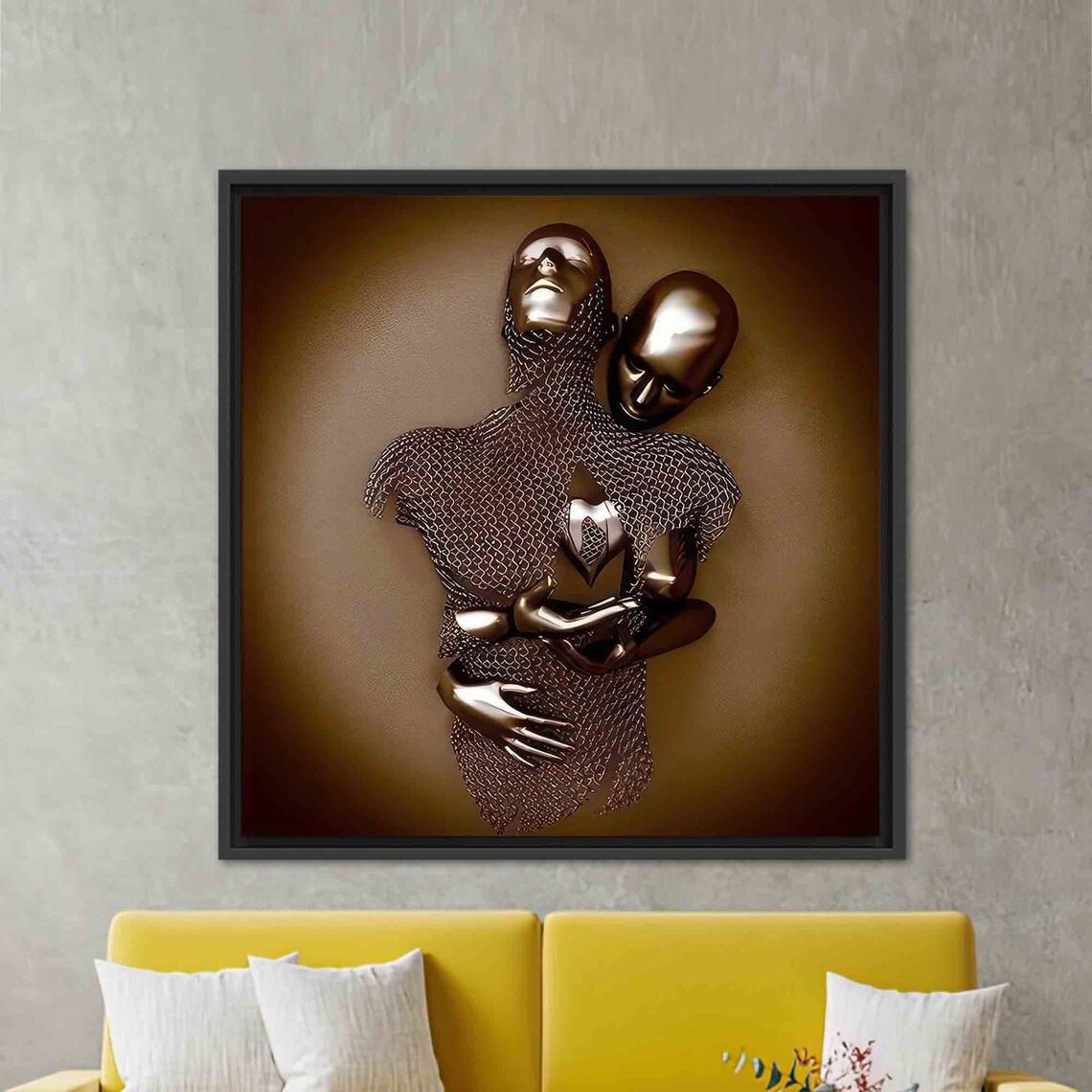 Romantic Metallic Couple Hugging Wall Art Print