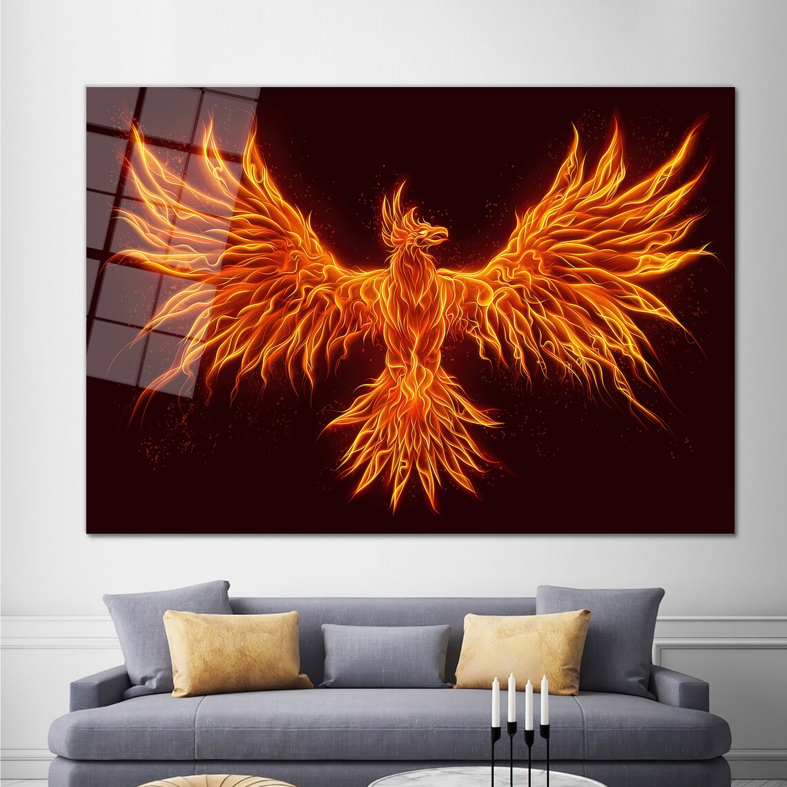Fiery Phoenix Rising Dark Red Mythical Bird Fantasy Art Poster - Image 2