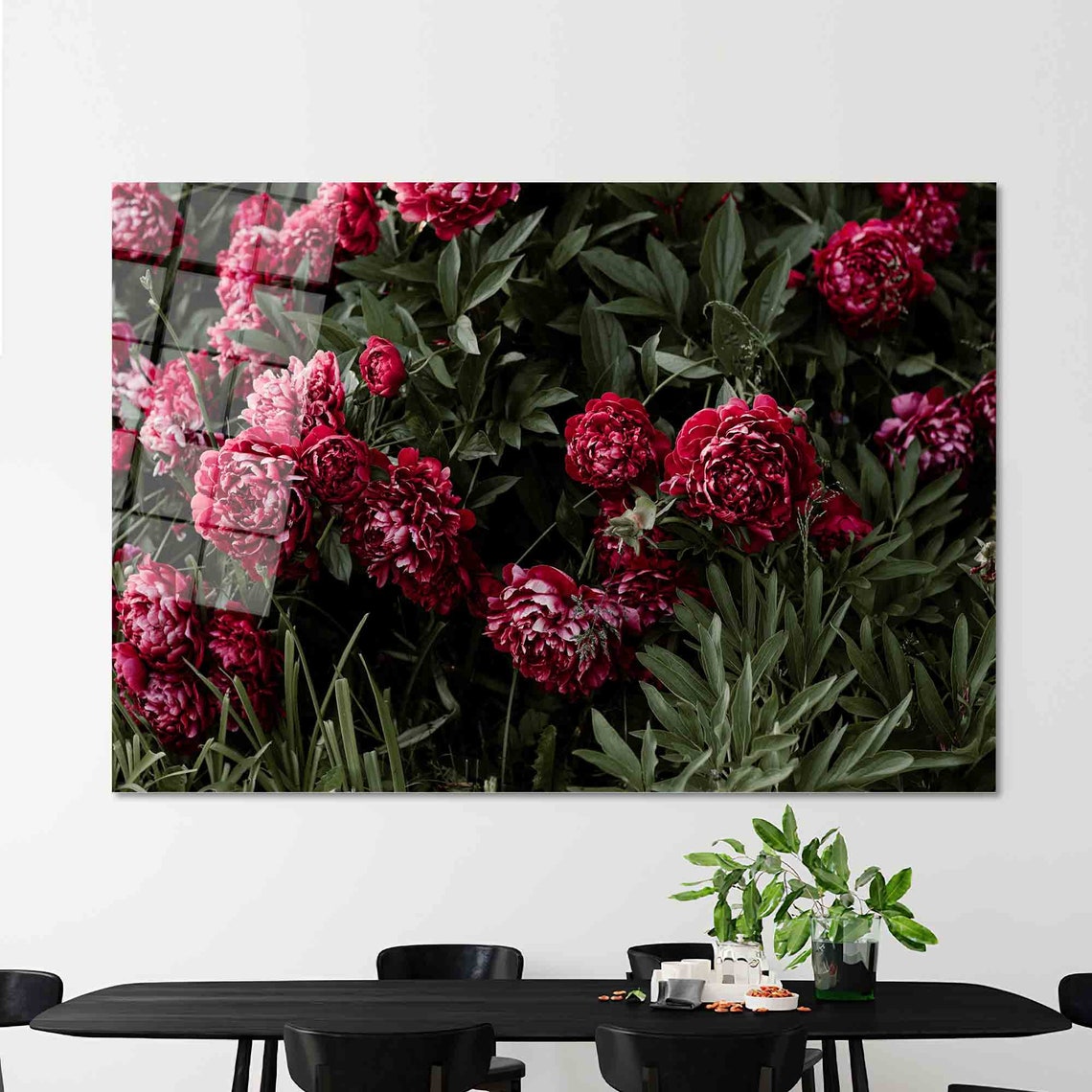 Deep Red Peony Flowers Blooming Dark Botanical Garden Art Poster - Image 2