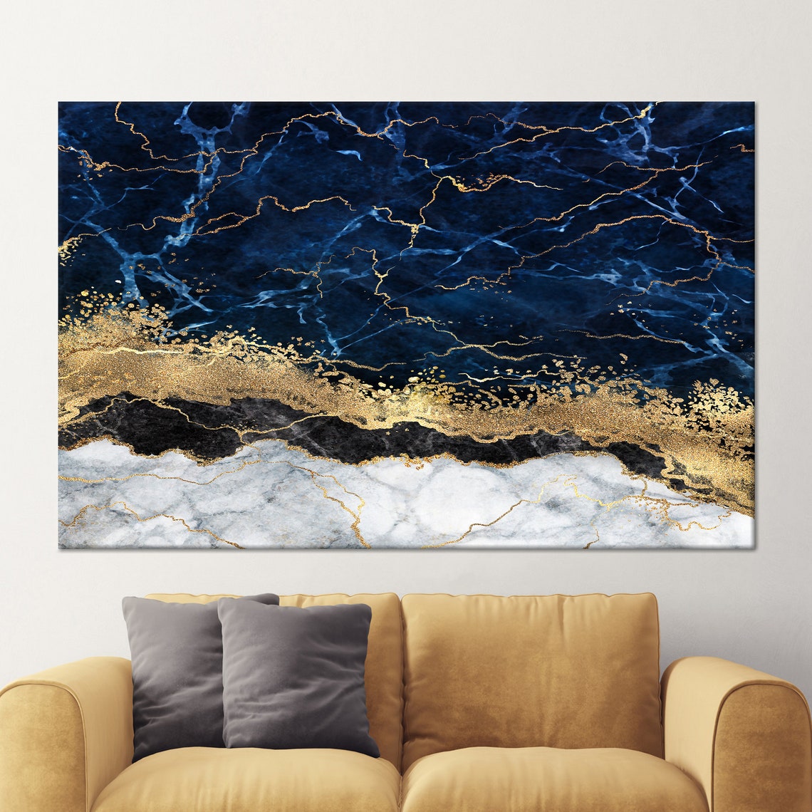 Navy Blue Gold and Black Marble Layers Abstract Decor Poster