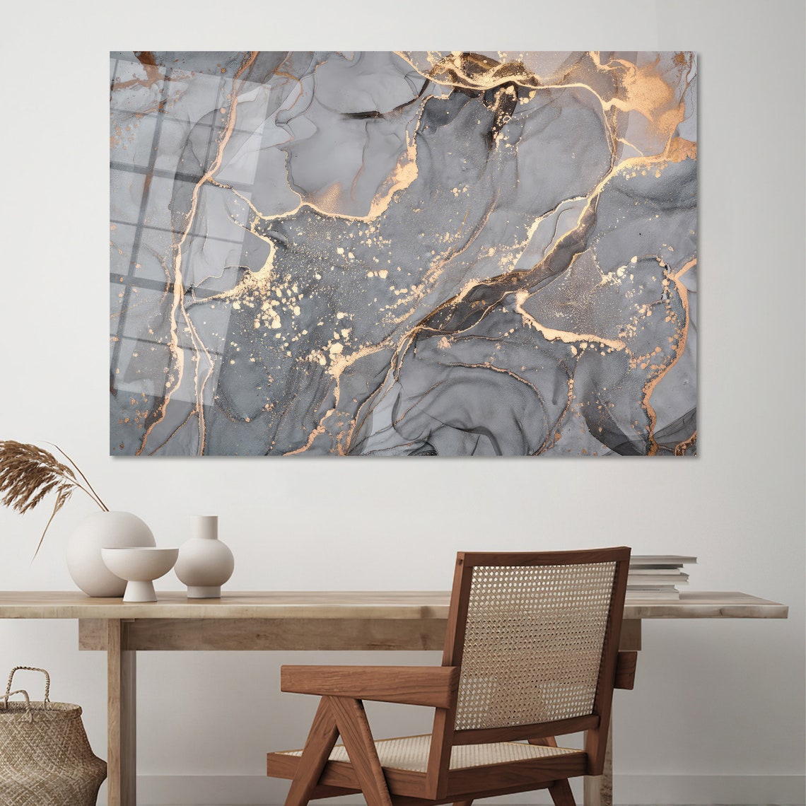 Gray Gold Marble Abstract Modern Elegant Fluid Art Decor Poster - Image 2