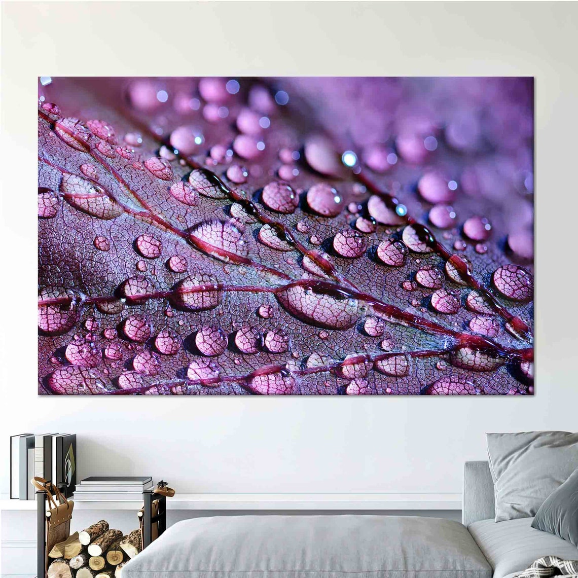 Purple Leaf Macro Water Drops Botanical Photography Nature Poster