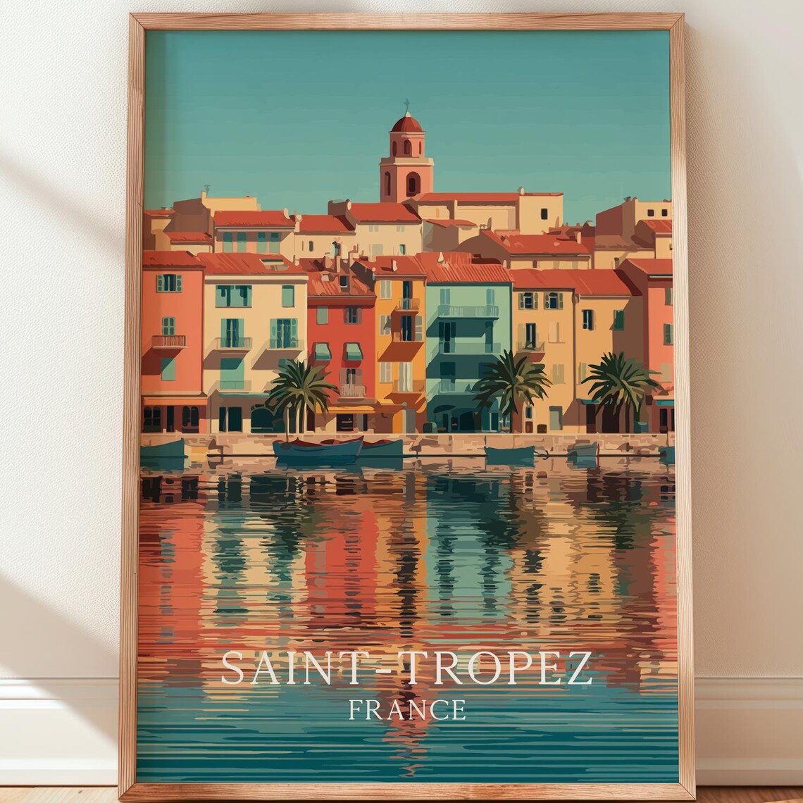 Saint-Tropez France Waterfront Sunset Reflections Vintage Travel Poster