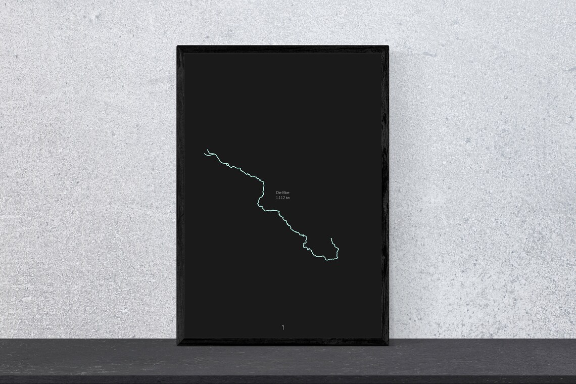 Elbe River Poster, Black Blue Minimal Modern Art Print