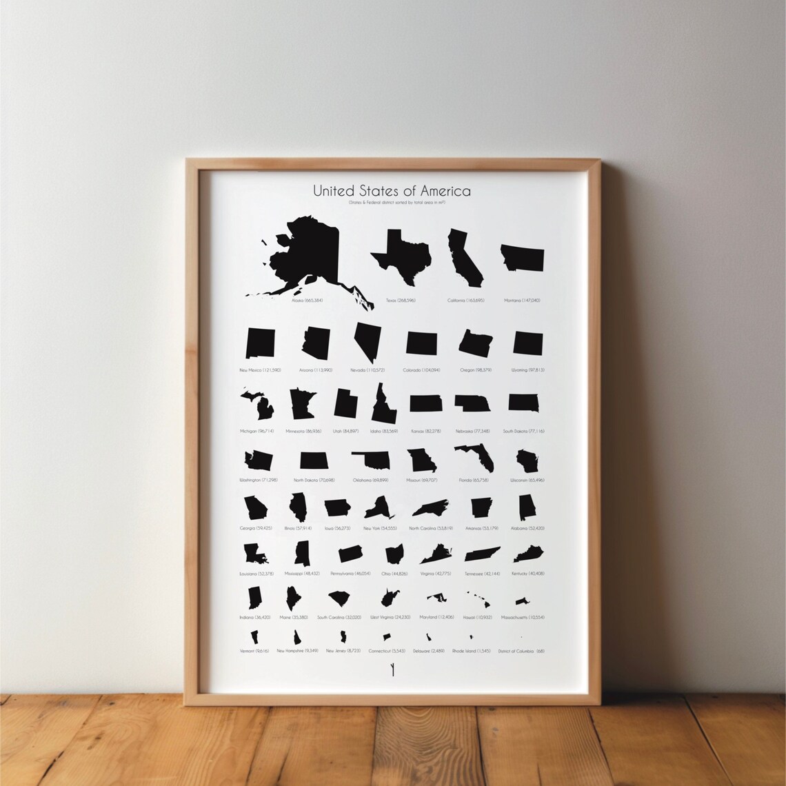 USA States Minimal Modern Travel Poster, Art Print