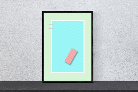 Swimming Pool Pink Float Minimal Mint Green Summer Art Poster
