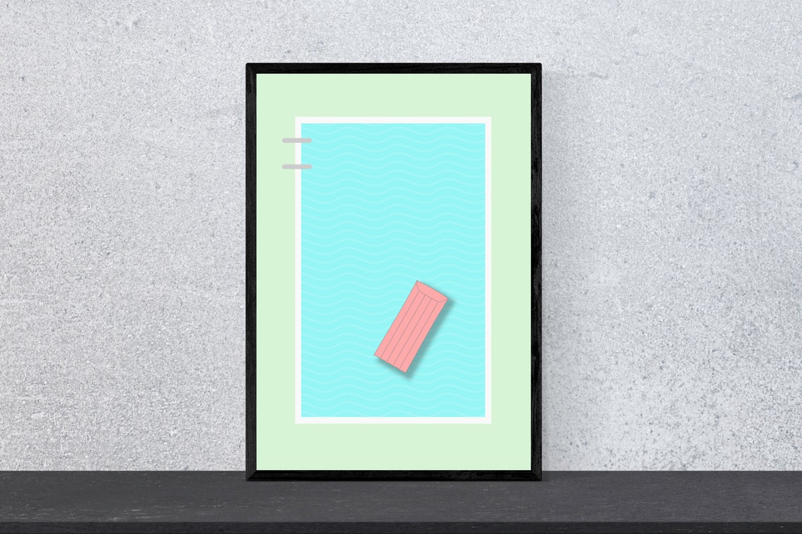 Swimming Pool Pink Float Minimal Mint Green Summer Art Poster