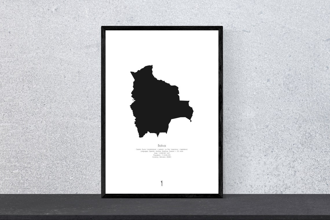 Bolivia Country Map Outline Minimal Black Silhouette Art Poster
