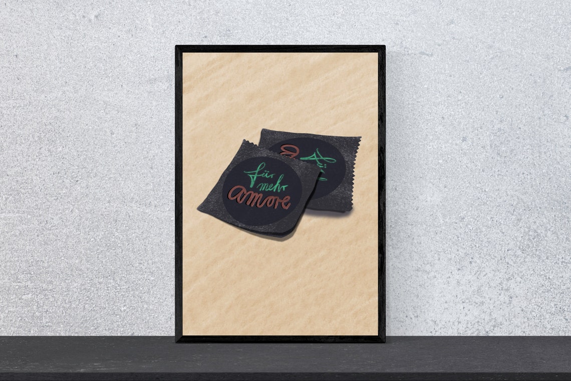 Fuer Mehr Amore Funny Condoms Cheeky Illustration Gift Poster
