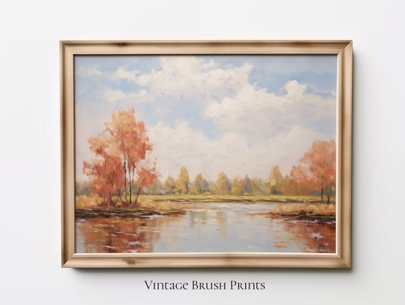Vintage Autumn Landscape Painting Rustic Fall Decor