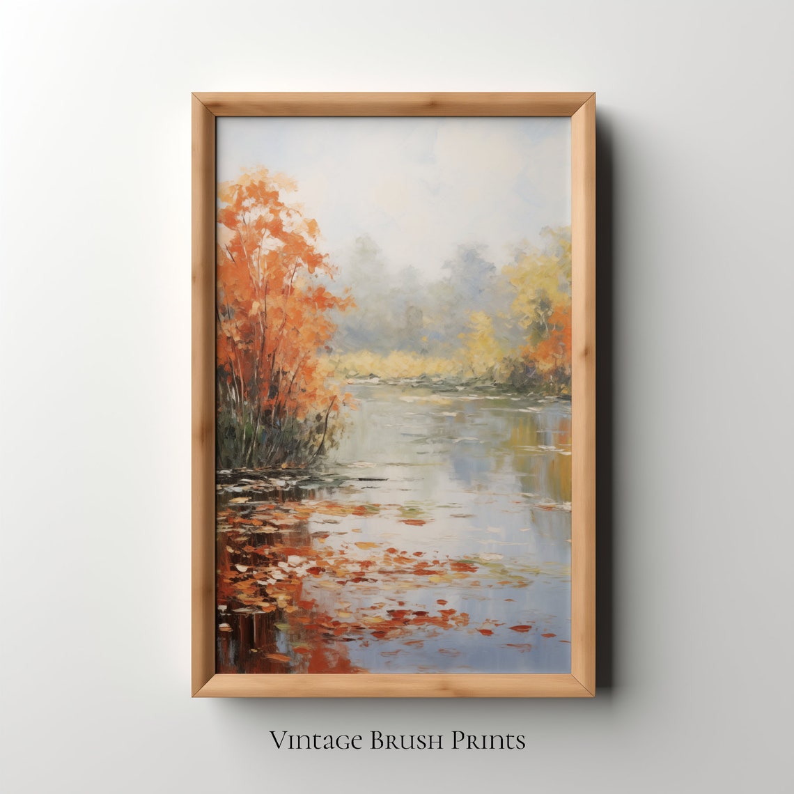 Vintage Autumn Landscape Painting Rustic Cottage Art