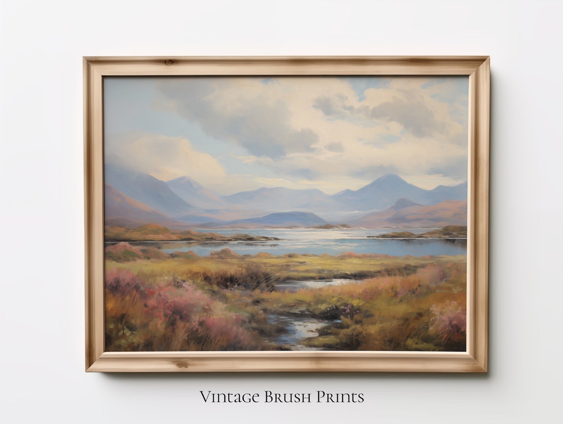 Vintage River Landscape Painting Rustic Mountain Cabin Art