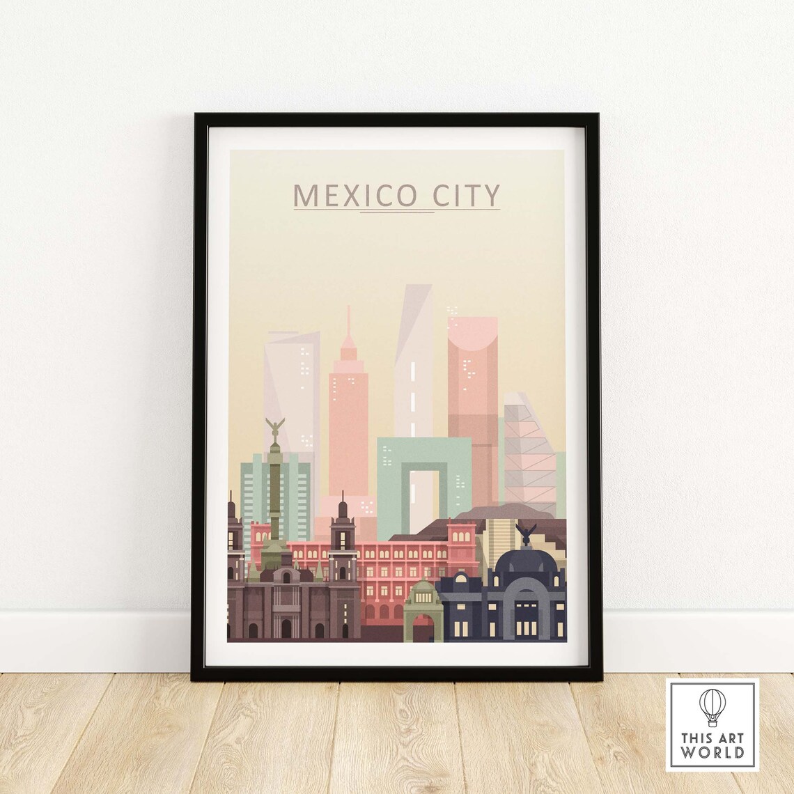 Mexico City Skyline Travel Poster, Cityscape Artwork - Image 2