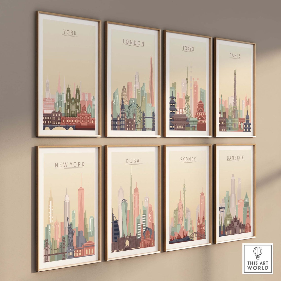 York England Minimalist Pastel Cathedral Skyline Decor Print - Image 3