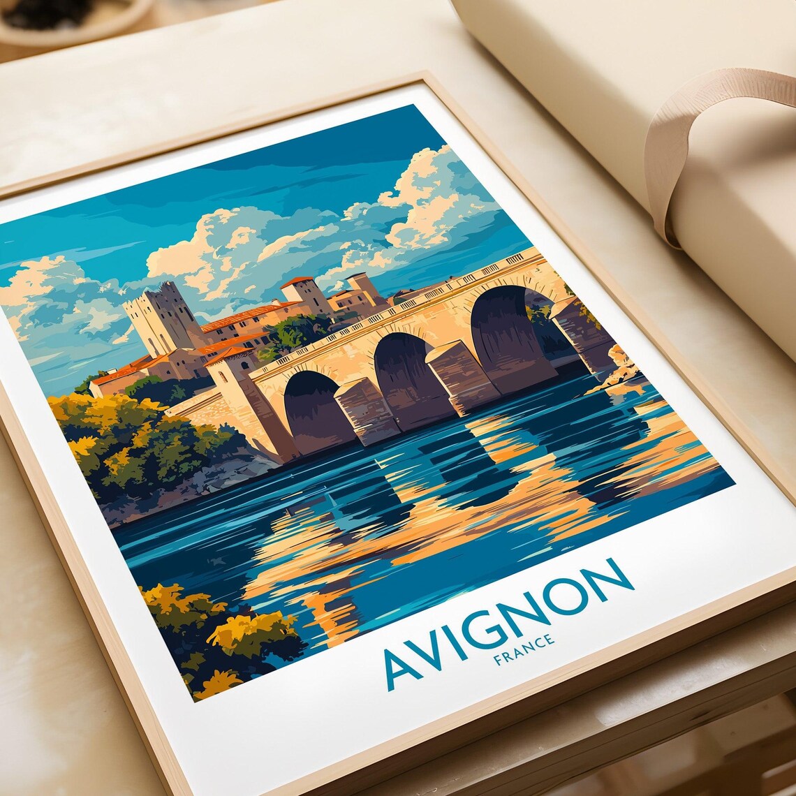 Avignon France Stone Bridge River Palace Historic Travel Poster