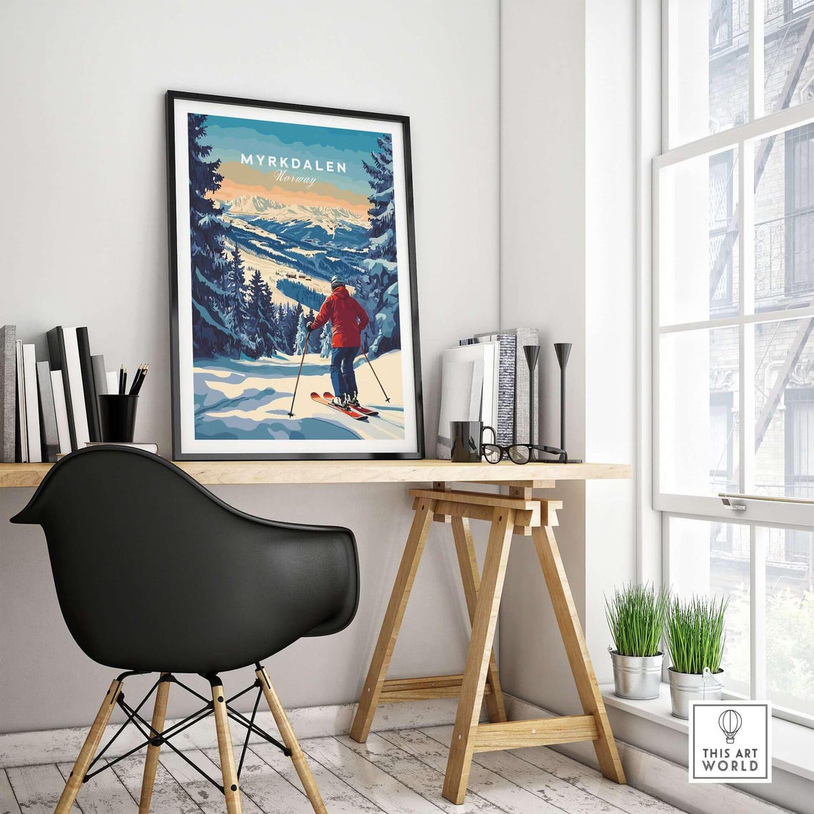 Myrkdalen Norway Ski Resort, Winter Sports Poster - Image 4