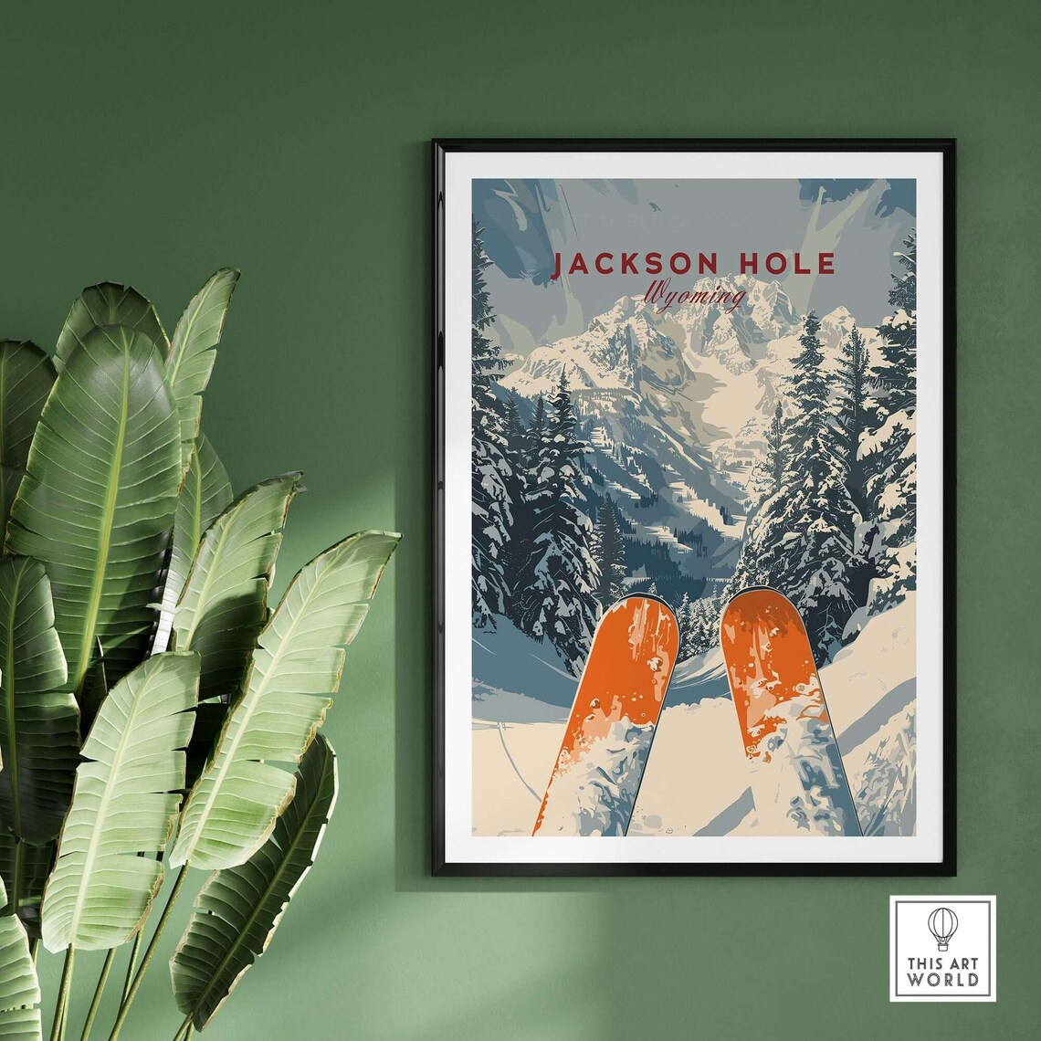 Jackson Hole Ski Lodge Poster, Winter Sports Art - Image 2