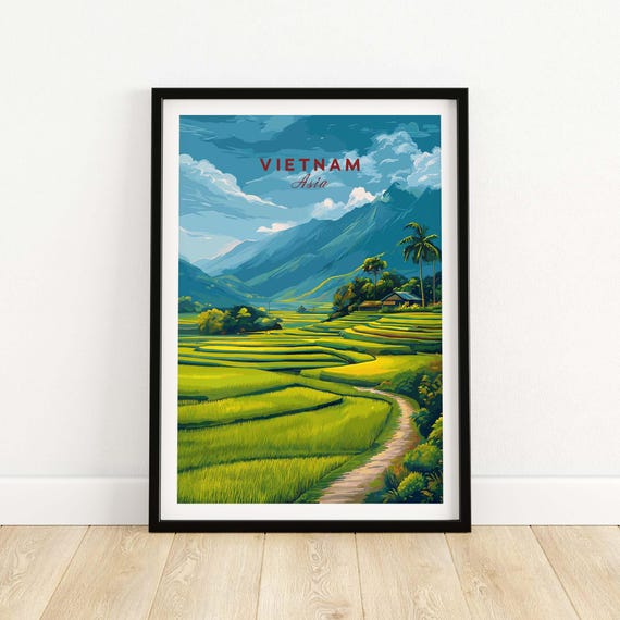Vietnam Travel Poster Vintage Asian Wall Decor Wanderlust Print Adventure Artwork Office Gift Framed Or Unframed