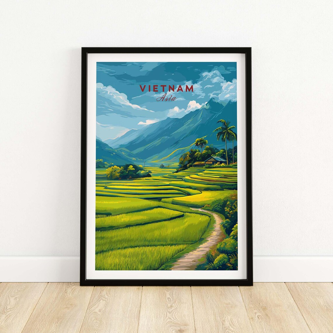Vietnam Rice Terraces Mountain Landscape Vintage Travel Poster Asia Artwork