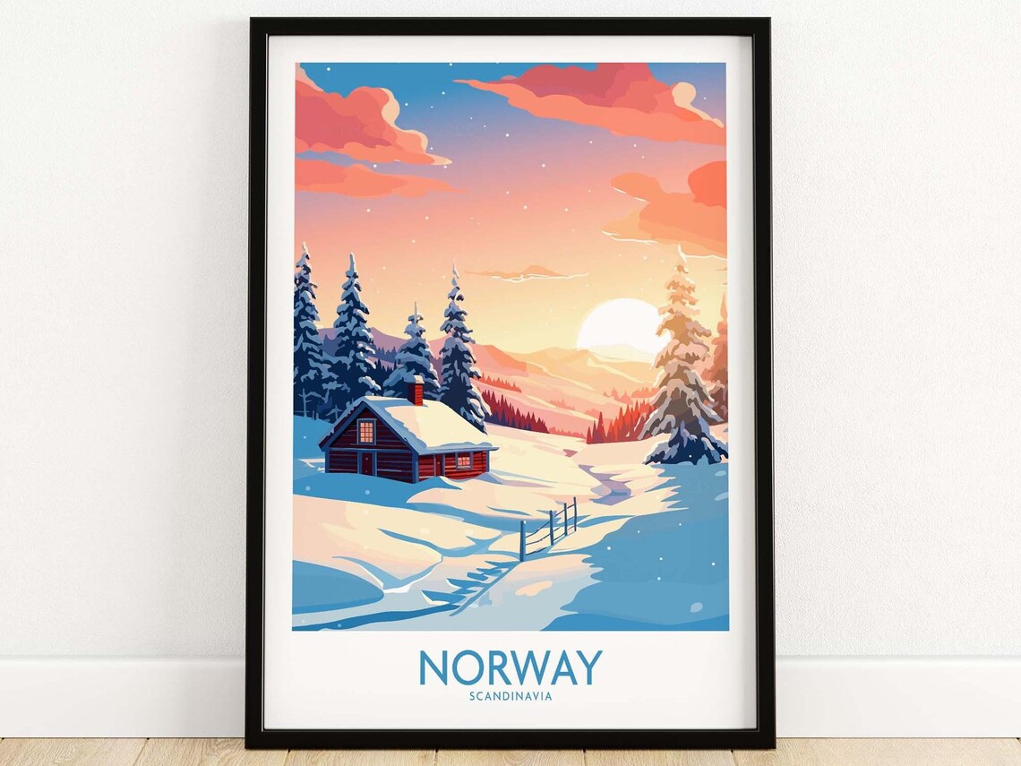 Norway Travel Poster Print, Wall Art Illustration
