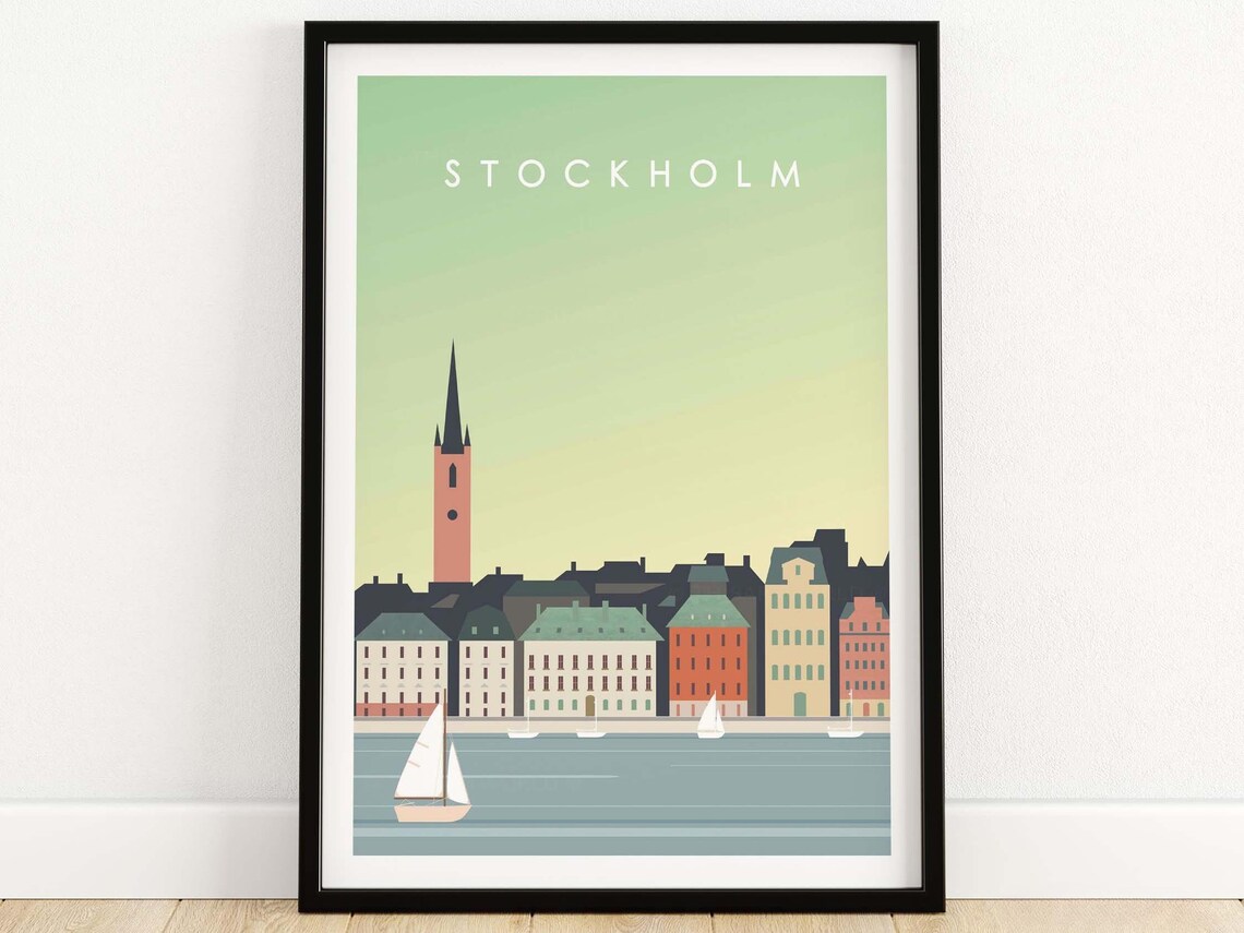 Stockholm Travel Poster, Swedish Scandinavia Artwork
