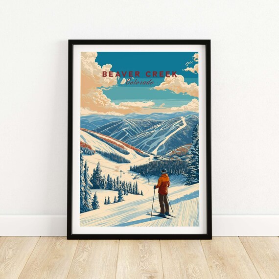 Beaver Creek Colorado Retro Skier Overlooking Slopes Winter Poster