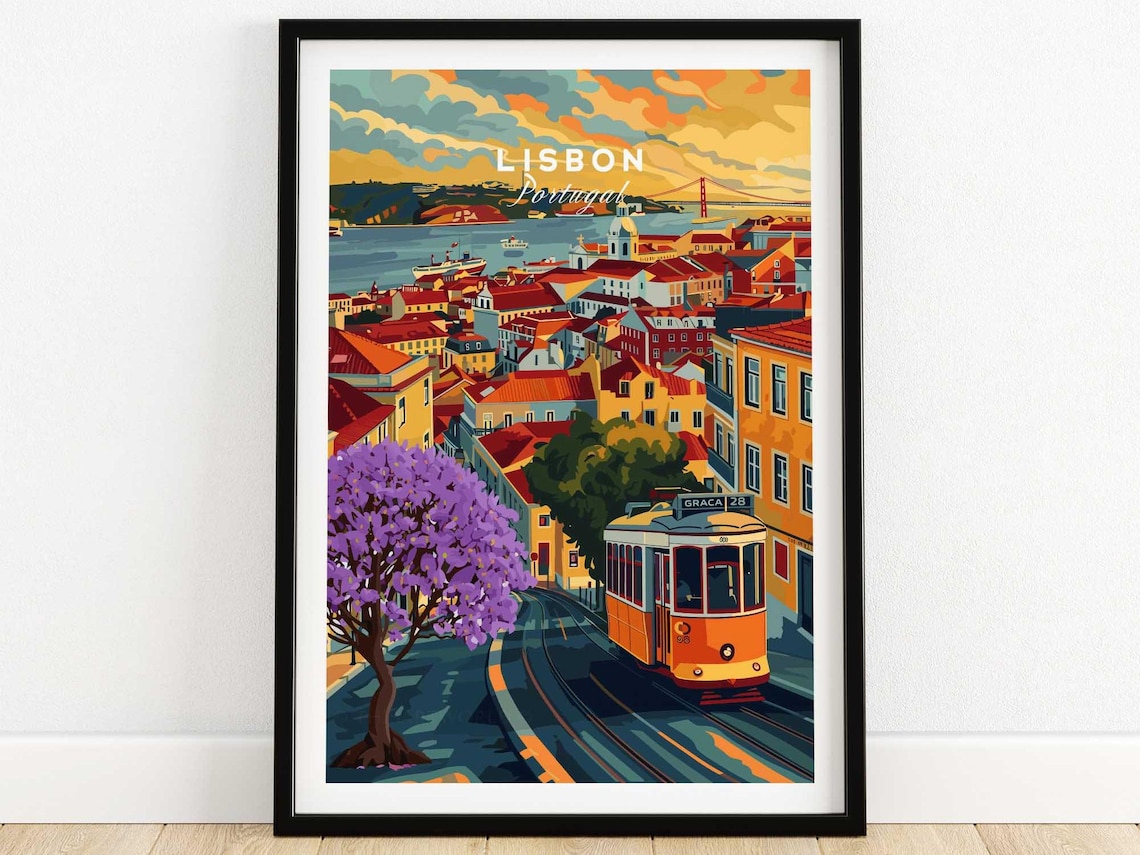 Lisbon Travel Poster, Vintage City Art Print