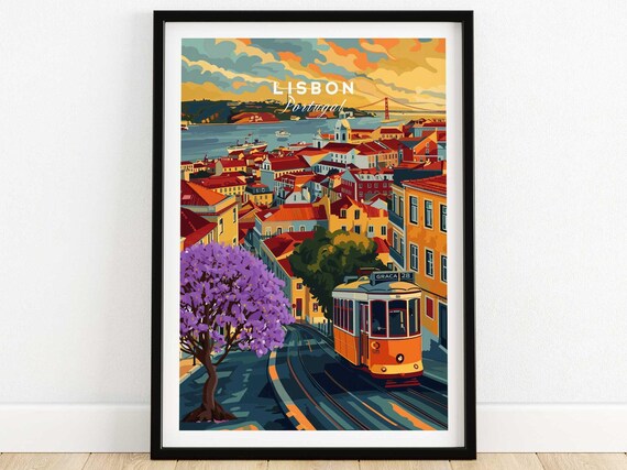 Lisbon Travel Poster, Vintage City Art Print