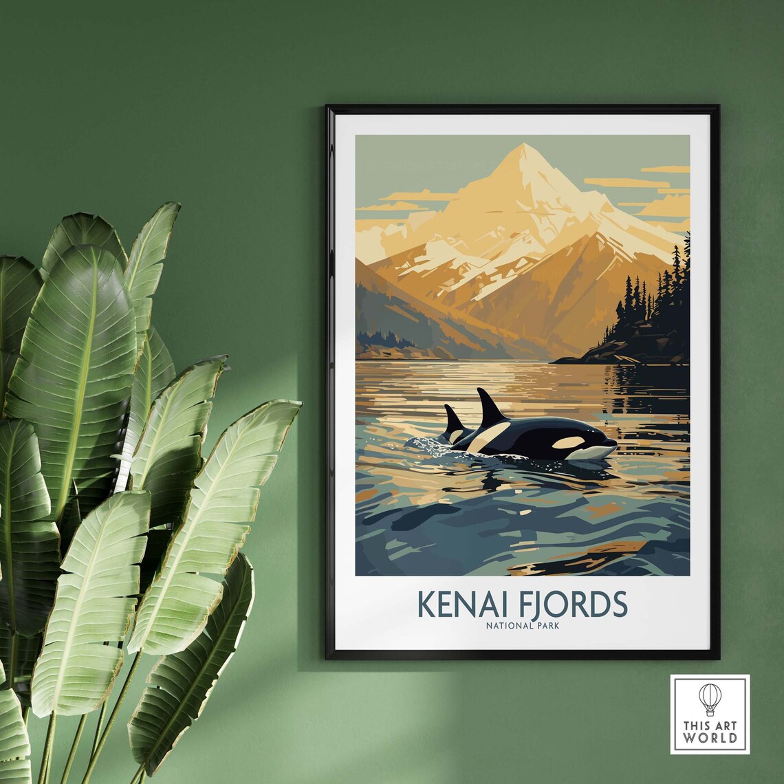 Kenai Fjords National Park Orca Whale Ocean Wildlife Art Poster - Image 2