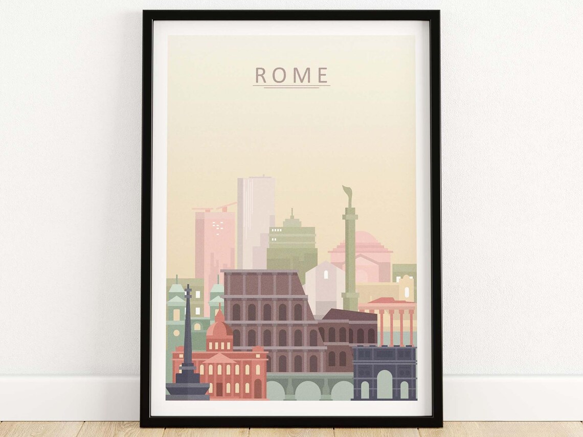 Rome Skyline Minimalist Art Print, Travel Poster