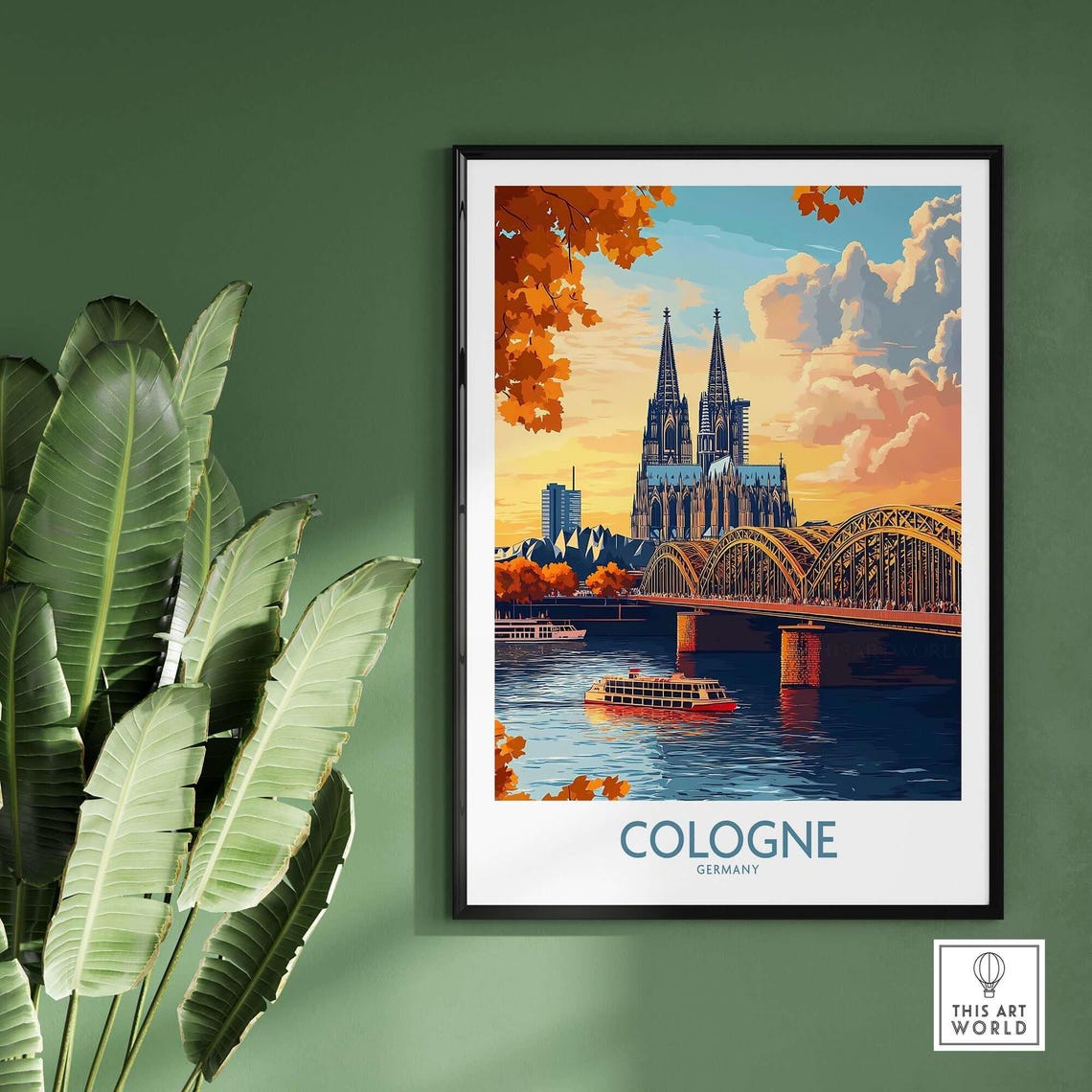 Cologne Germany Gothic Cathedral Bridge Sunset Travel Poster - Image 2