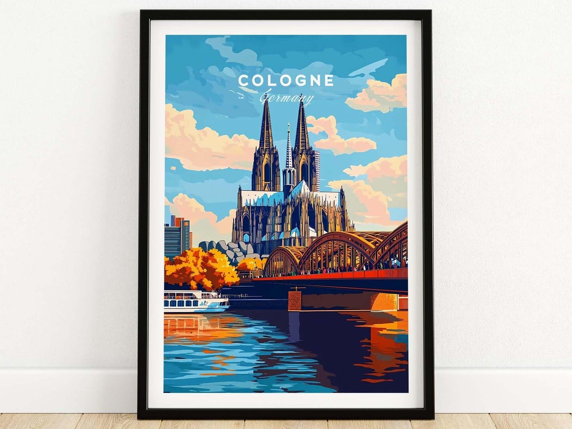 Cologne Germany Cathedral And Hohenzollern Bridge River Travel Poster