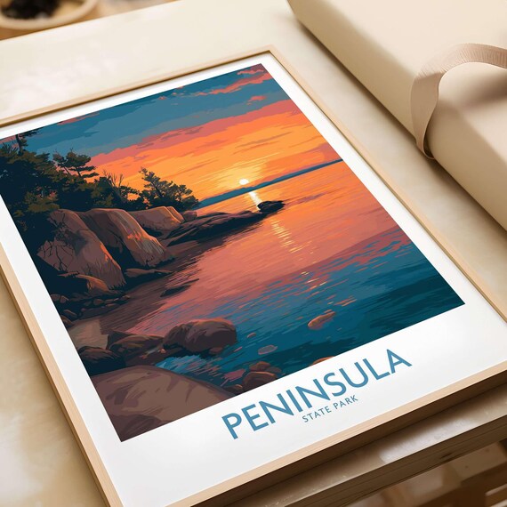 Peninsula State Park Wisconsin Sunset Shoreline Vintage Travel Poster